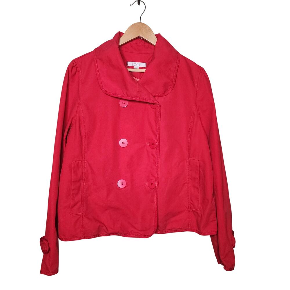 Loft Red Double Breasted Pea Coat Women's Size Large
